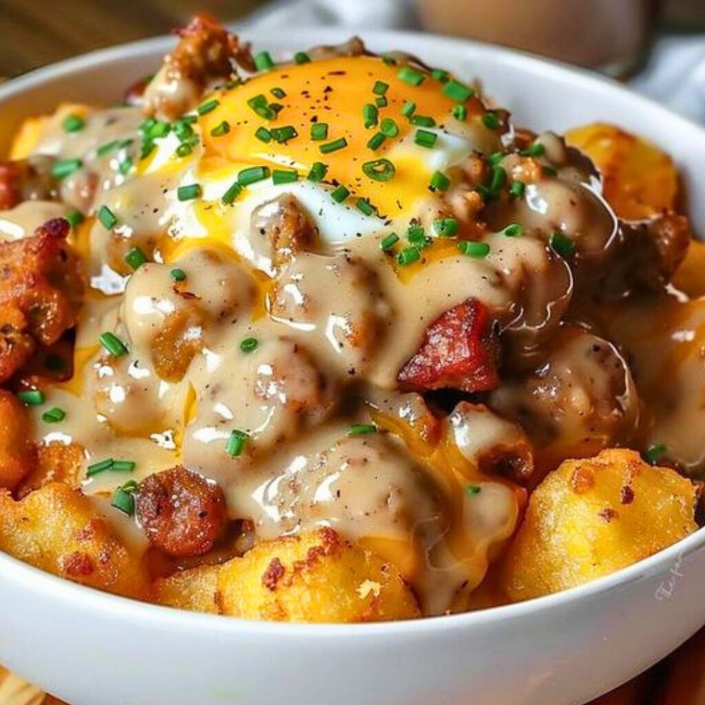 🥔🍳 Tater Tot Breakfast Bowl With Sausage Gravy 🍳🥔 - Easy To Cook